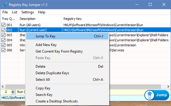 Registry Key Jumper right Click menu